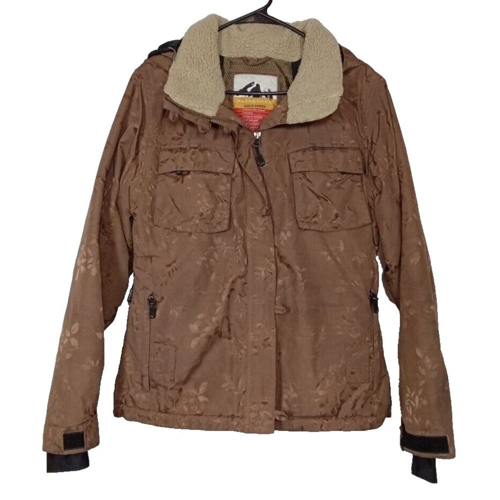 Polar Edge Gold Series Womens Large Jacket Brown Floral Sherpa Pocket Ski Winter